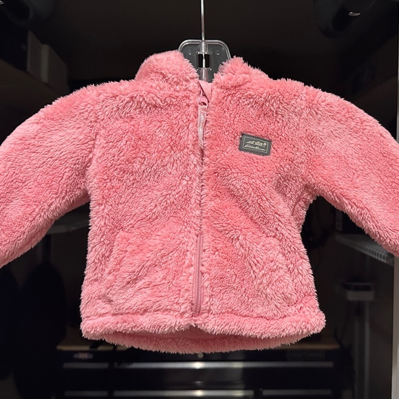 Eddie Bauer Baby Girl 6-9month pink hooded zip up fleece - Picture 1 of 3